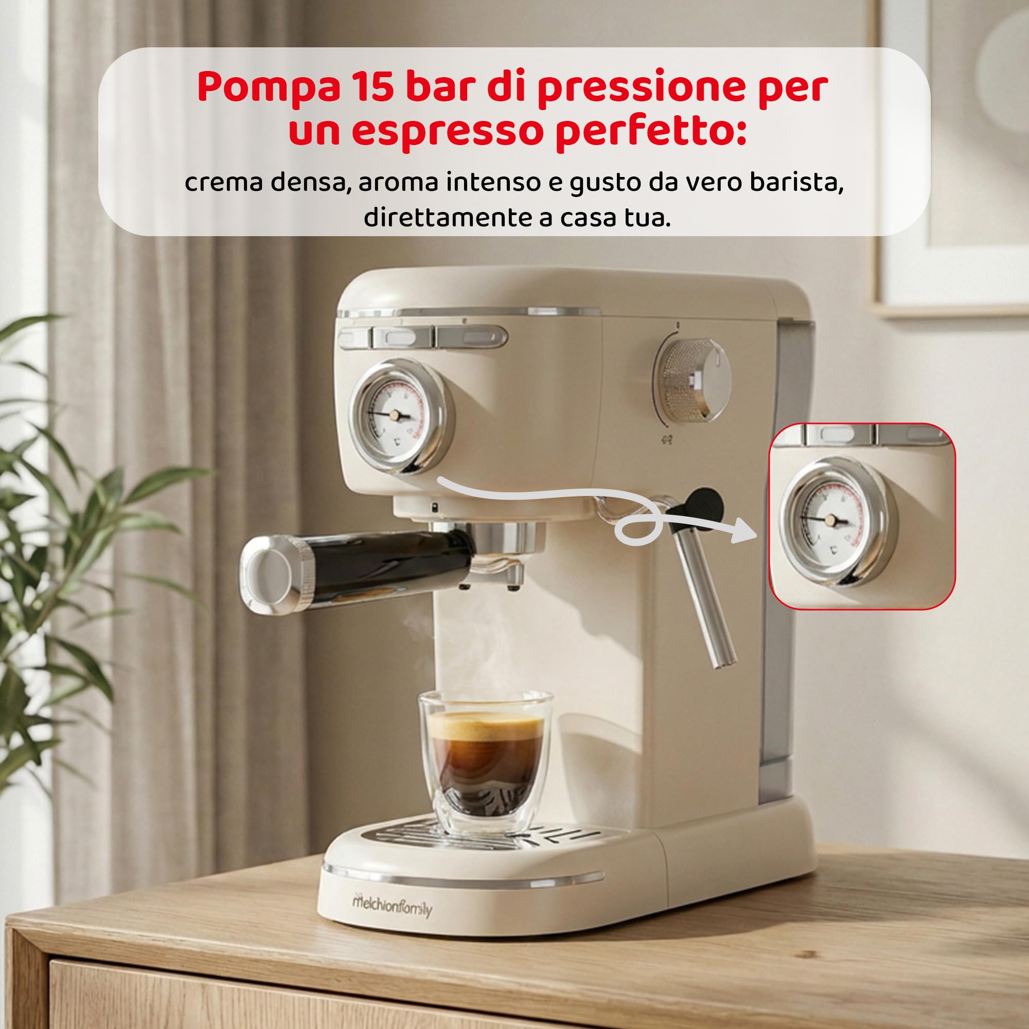 Aromatica Plus Macchina da Caffè Espresso 3 in 1 | Compatibile con Cialde E.S.E., Capsule e Caffè in Polvere | 15 Bar, Serbatoio 1,2L, Montalatte Manuale per Cappuccino