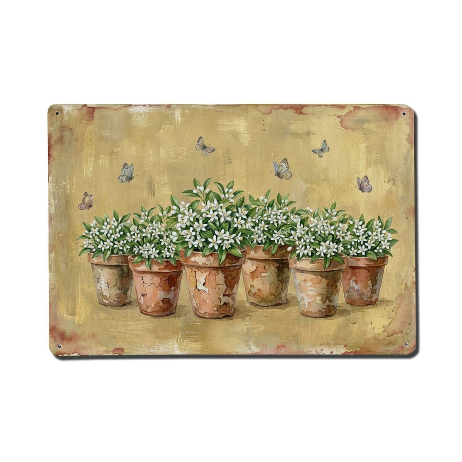 Vintage Rustic Flower Potted Plants Kumquat Metal Tin Sign