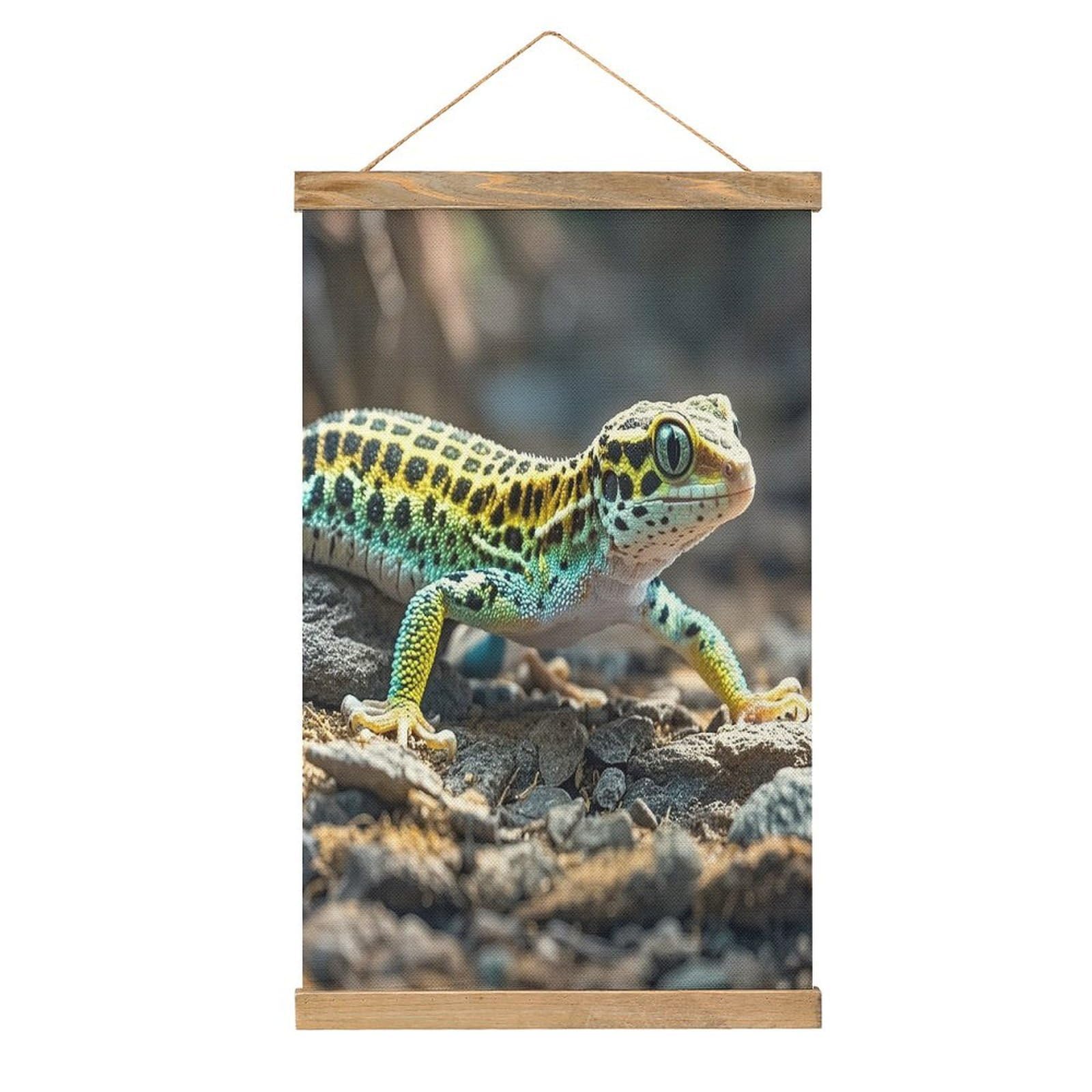 VstaDank Leopard Little Gecko Poster with Wooden Frame Hanger Art Painting Wall Decor Poster Wall Hanging Wooden Frame 13x20 Wood Poster Hanger for Photo Picture Art Canvas Print Artwork