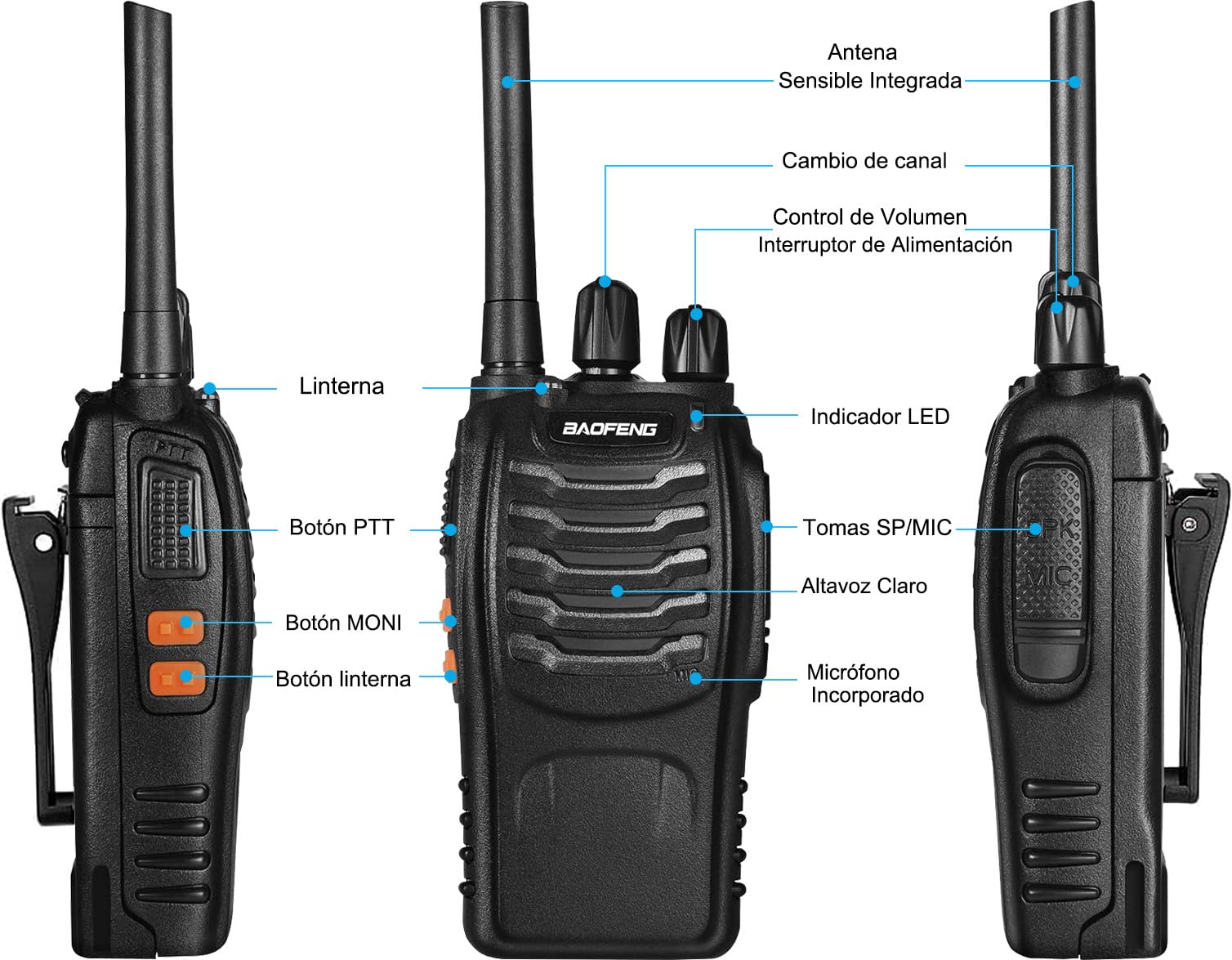 Baofeng Walkie Talkie,Walkis Profecionales,PMR446 Radiocomunicación 16 Canales 2 Piezas Walky Talky Set Recargable Larga Distancia Receptores con Auriculares y Luz LED para Actividades al Aire Libre - 2