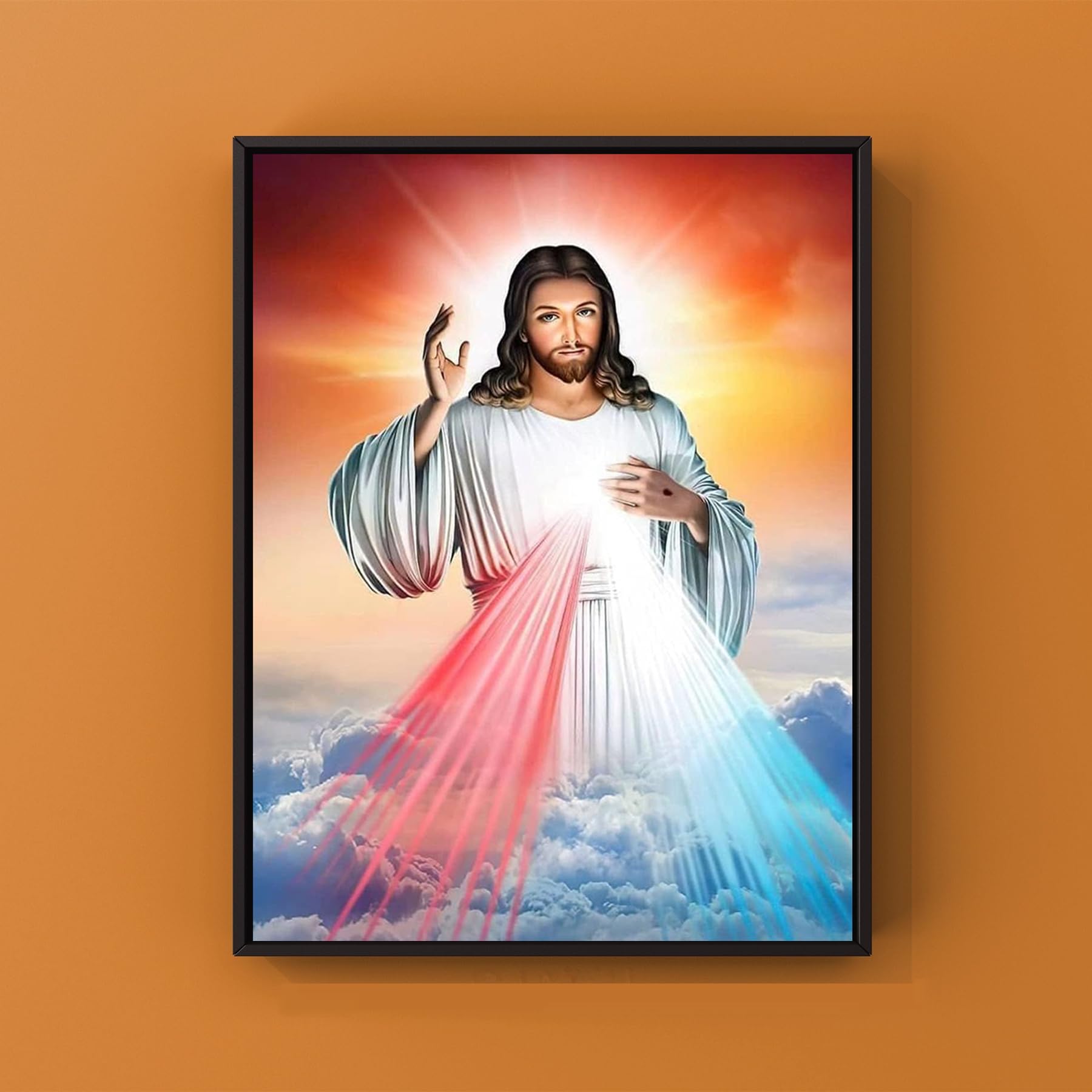 Kit de peinture diamant Jésus par numéros - Kit de peinture diamant 5D - Jésus religieux - Peinture à pois ronds - Artisanat - Décoration d'intérieur - 30 x 40 cm (JS-8