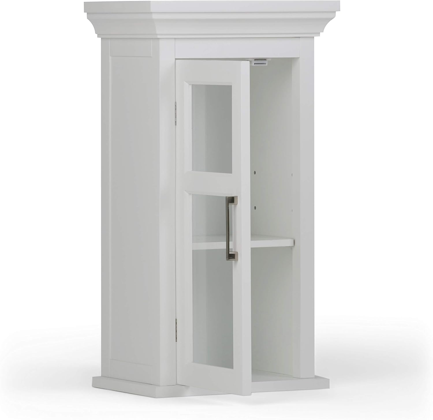 SIMPLIHOME Avington Bath Cabinet - 14 inch Wide Single Door Bathroom Wall Cabinet in Pure White, Transitional Bathroom Storage for Bath or Powder Room with Tempered Glass Door and Adjustable Shelf
