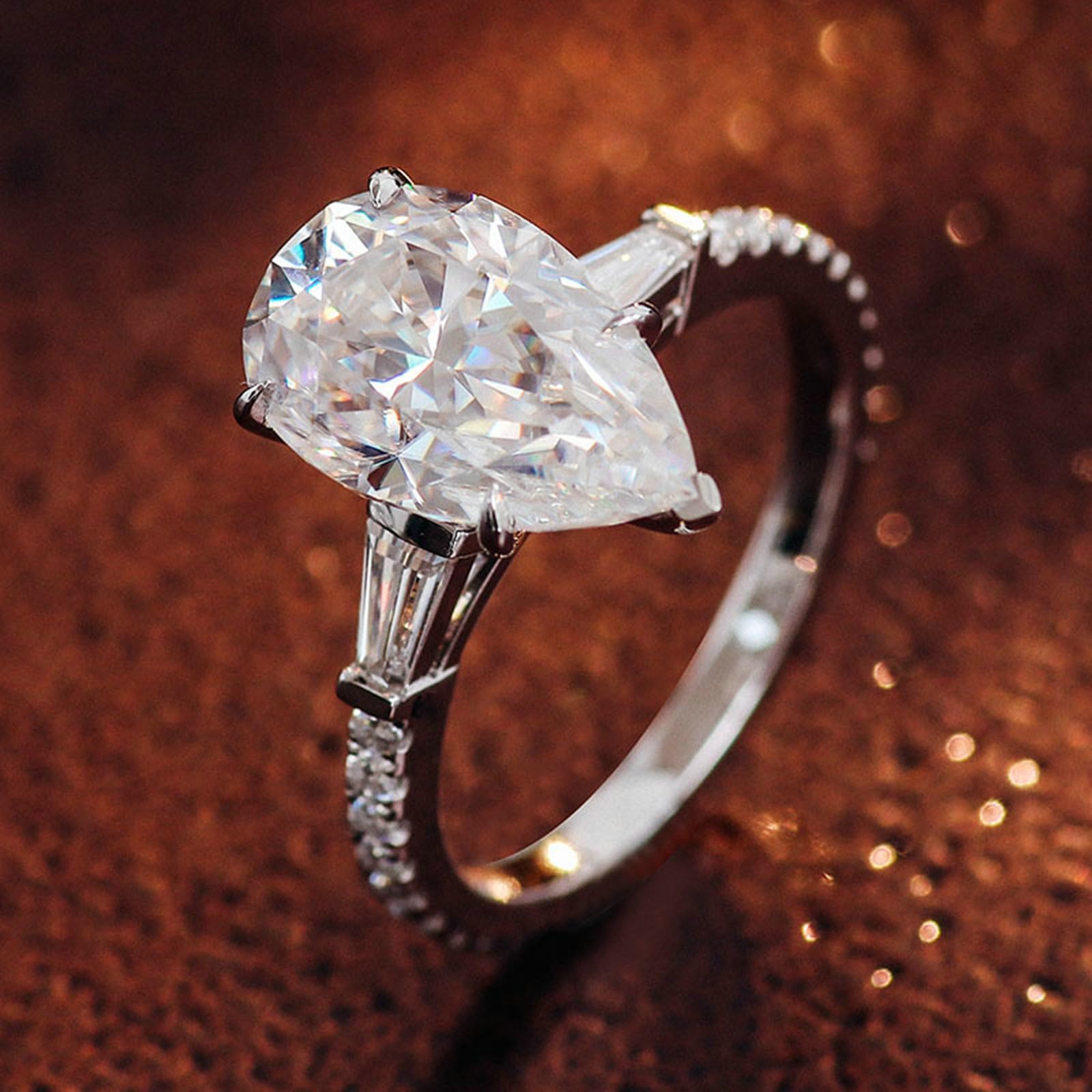 Beydodo Anello da donna singolo, in oro bianco 750 585 375 gocce, con moissanite, da donna, senza nichel, misura 50-62, 15 (17,5), metallo prezioso Gemma, Moissanite