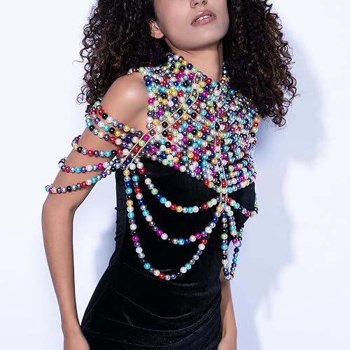 Miniatura 4 de CCbodily - Brasier de cadena de perlas para el cuerpo, collares de hombro de moda, joyería corporal