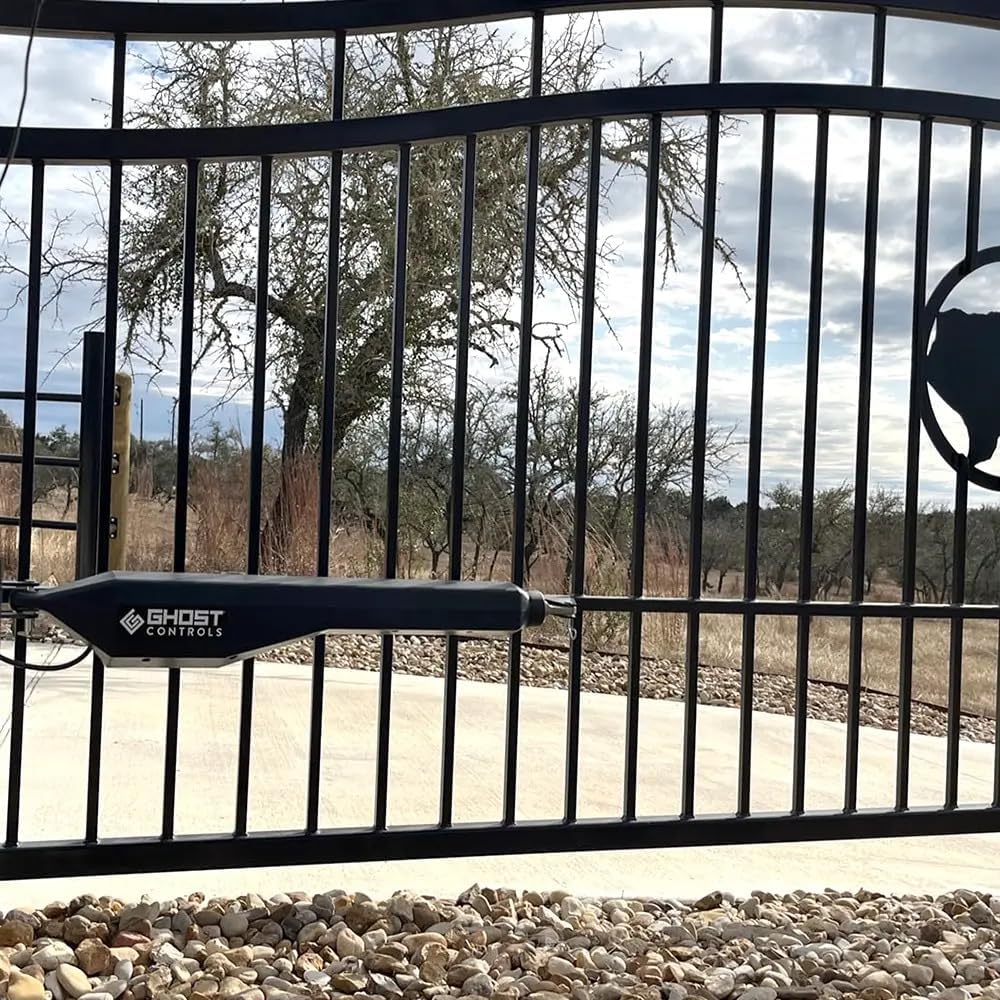 Ghost Controls Decorative Single Solar Automatic Gate Opener with 30W Solar Panel Bundle