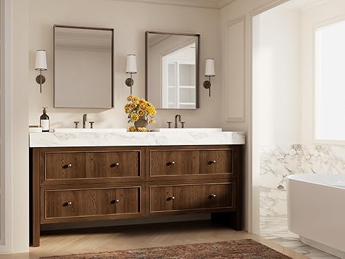 Miniatura 428 de Keonjinn Espejo de baño dorado de 48 x 36 pulgadas, espejo rectangular con marco de metal dorado cepillado, espejo de pared grande rectangular