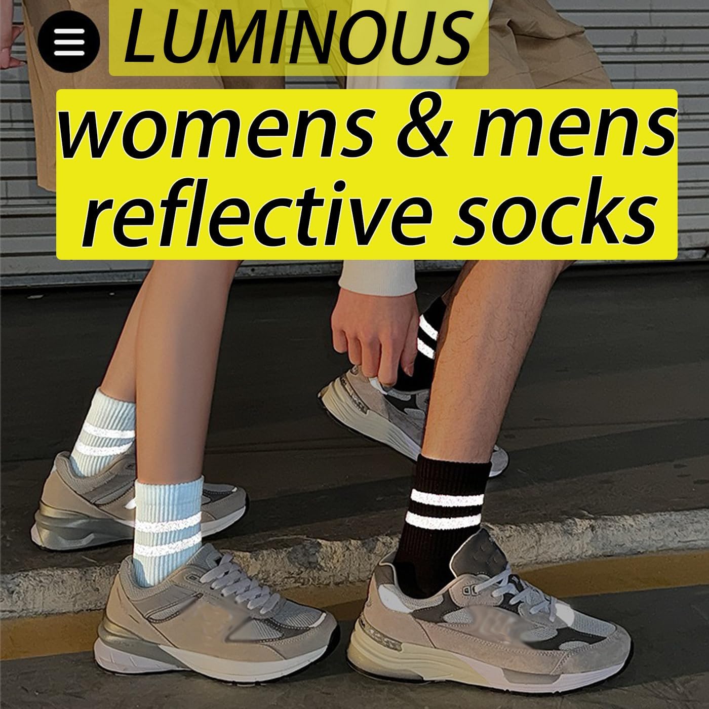 CHUNFO Womens Mens High Reflective Night Running Cycling Socks Striped Cotton Crew Athlete Cozy Soft