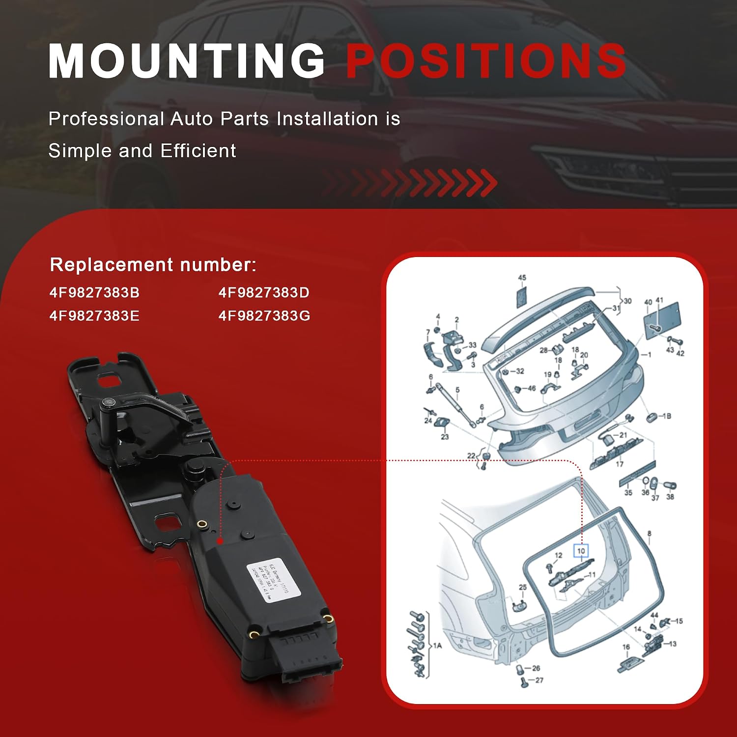 4F9827383G 4F9827383D Tailgate Trunk Latch Power Striker Plate Motor Lock Replacement for 2005-2017 Audi A4 A6 Q5 Q7 RS6 Skoda