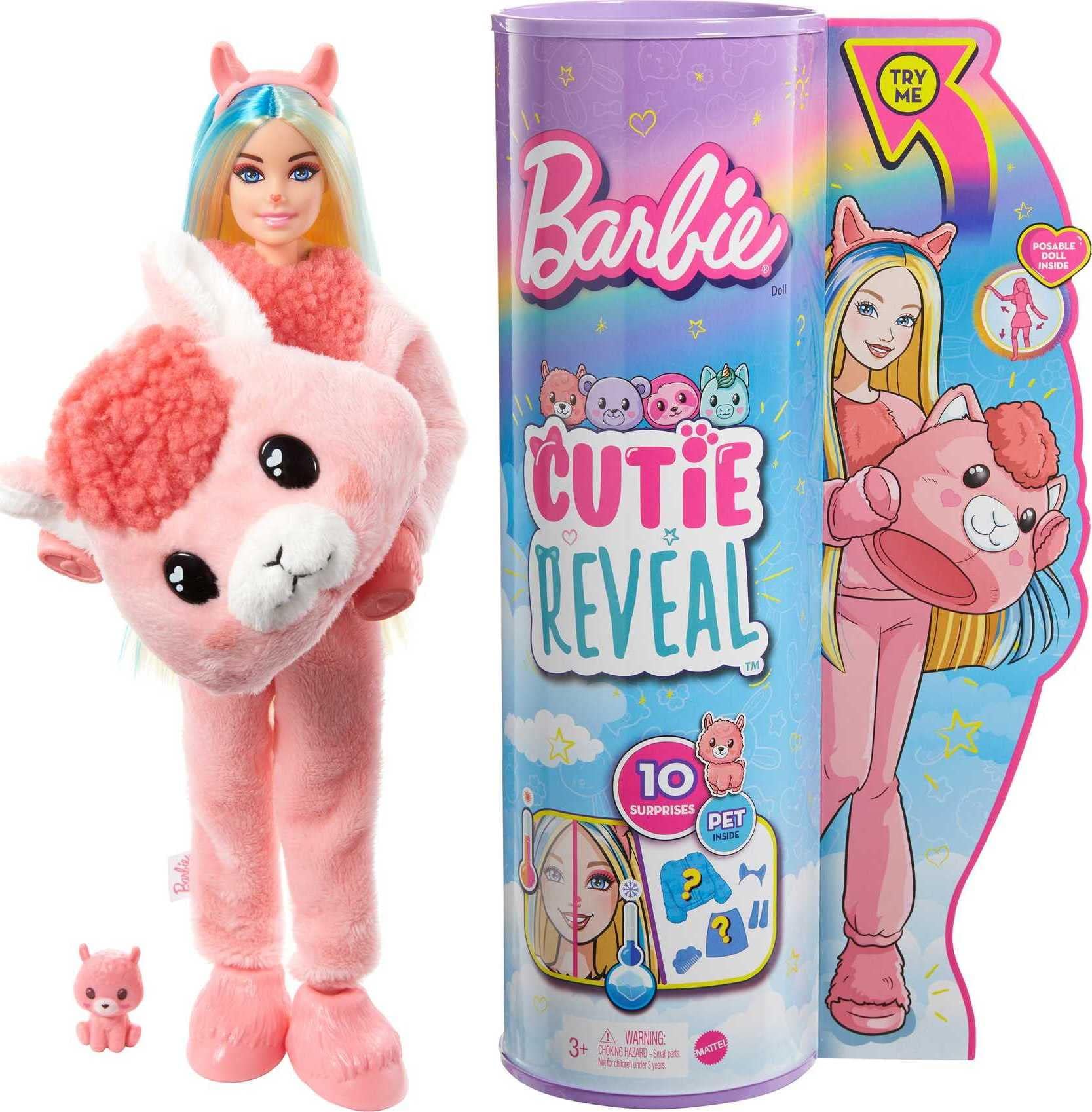 Barbie Cutie Reveal Doll, Fantasy Series Llama Plush Costume, 10 Surprises Including Mini Pet & Color Change