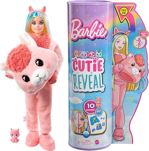 Miniatura 1 de Barbie Muñeco Cutie Reveal, disfraz de felpa de llama de la serie de fantasía, 10 sorpresas, incluyendo mini mascota y cambio de color