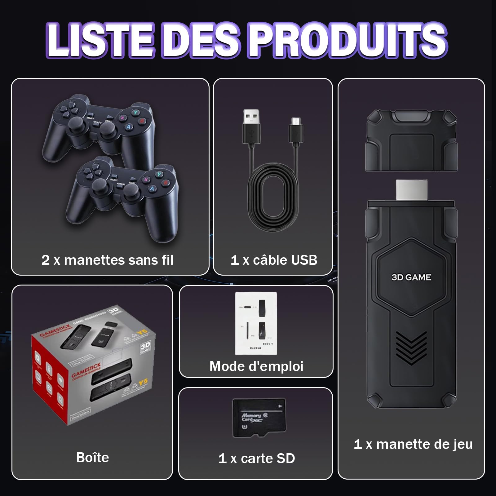 Y5 - Consola de videojuegos retro 4K, consola retrogaming de vídeo, compatible con 45+ emuladores, 2 mandos inalámbricos de 2,4 GHz, Gamepad Stick portátil Plug and Play para TV (128 GB)