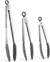 Vista 16 de COOK WITH COLOR - Juego de pinzas de cocina y barbacoa de acero inoxidable con punta de silicona, 3 piezas de utensilios, verde