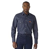 Wrangler Men's Flame Resistant Western Two Pocket Snap Shirt, Denim