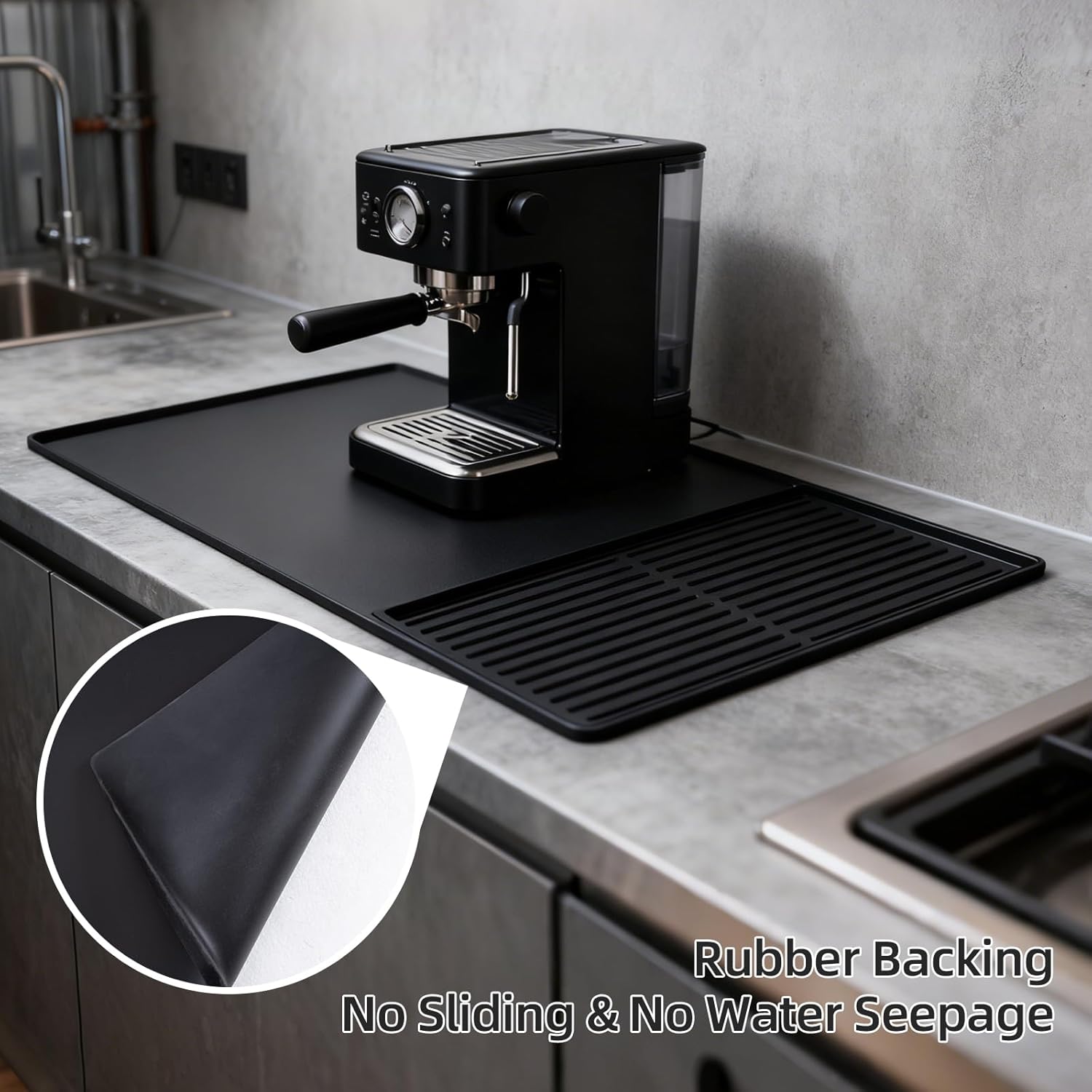 Silicone Coffee Mat, 24 Inches 16 Inches Bar Mat, Suitable to Be Placed under Coffee Machines and Dish Racks, Black