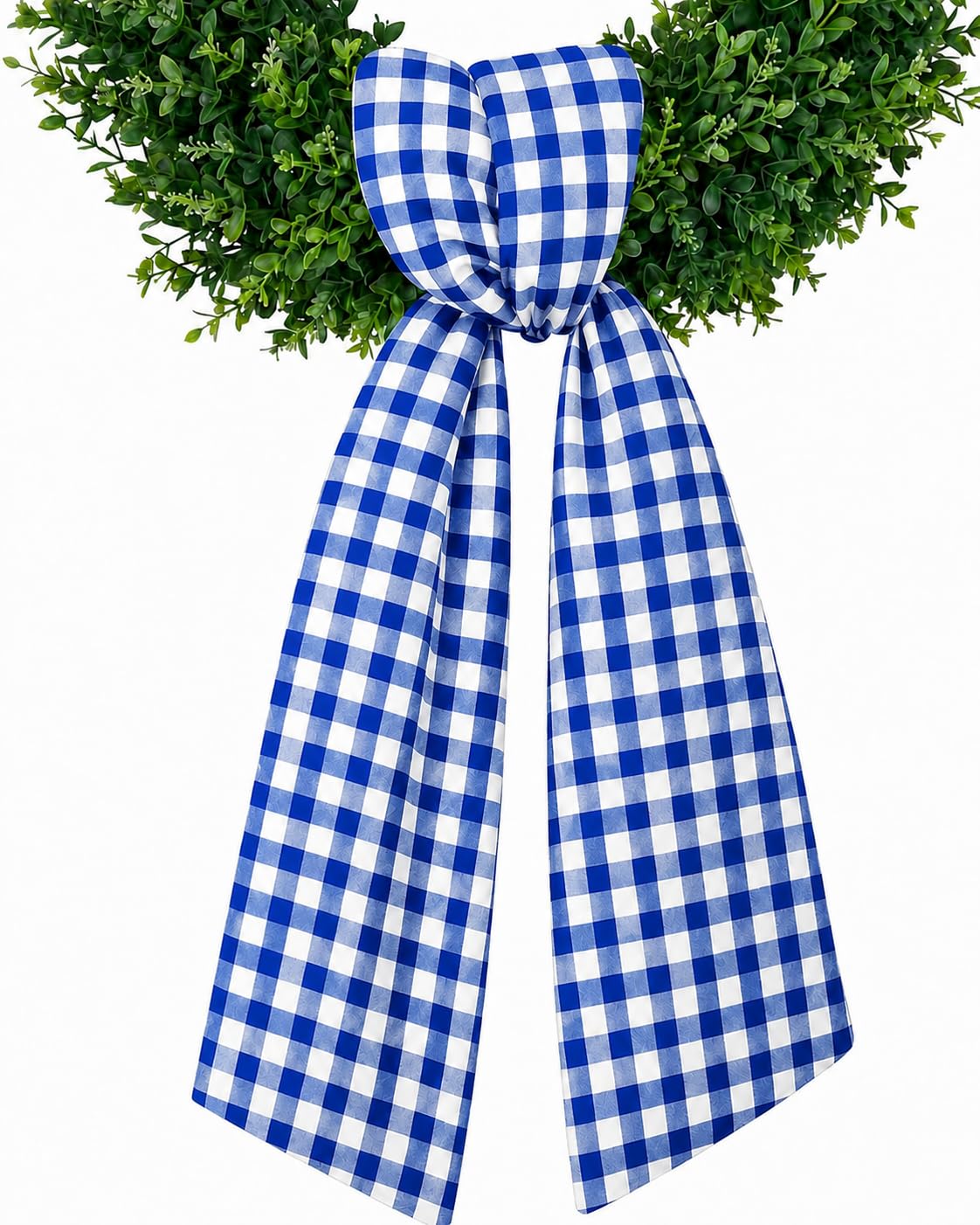 Blue White Buffalo Plaid Wreath Sash for Front Door, 4.5 x 56 Inch