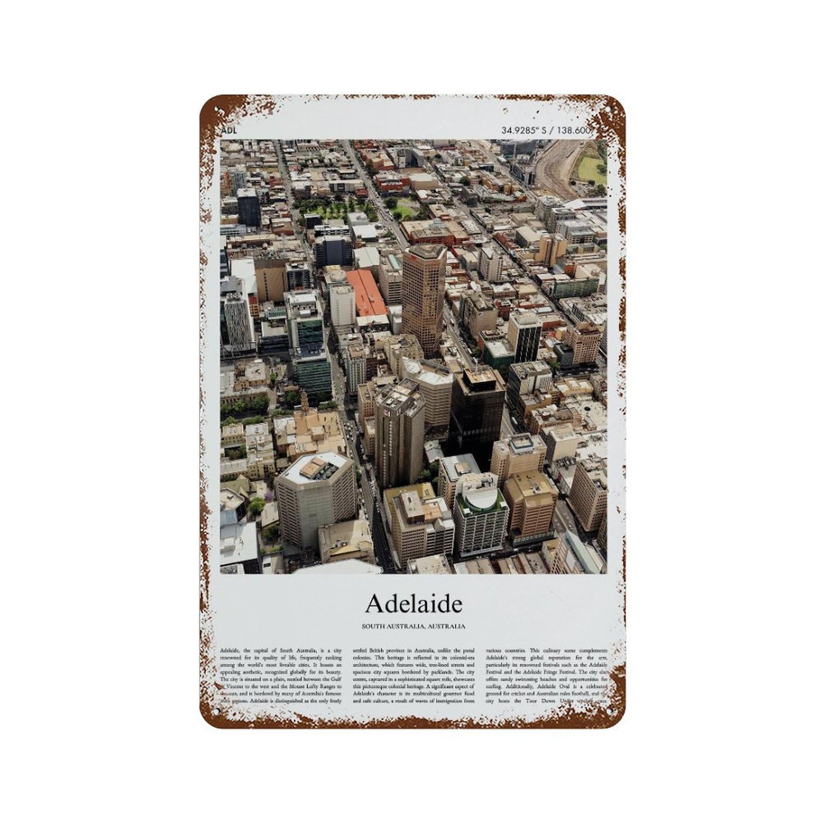 xiaoxiaoshen Adelaide South Australia, Australia City Scenery Wall Decor Art Metal Tin Poster Modern Home Decor Art Home Bar Shop Decorations Vintage Sign 30x20cm