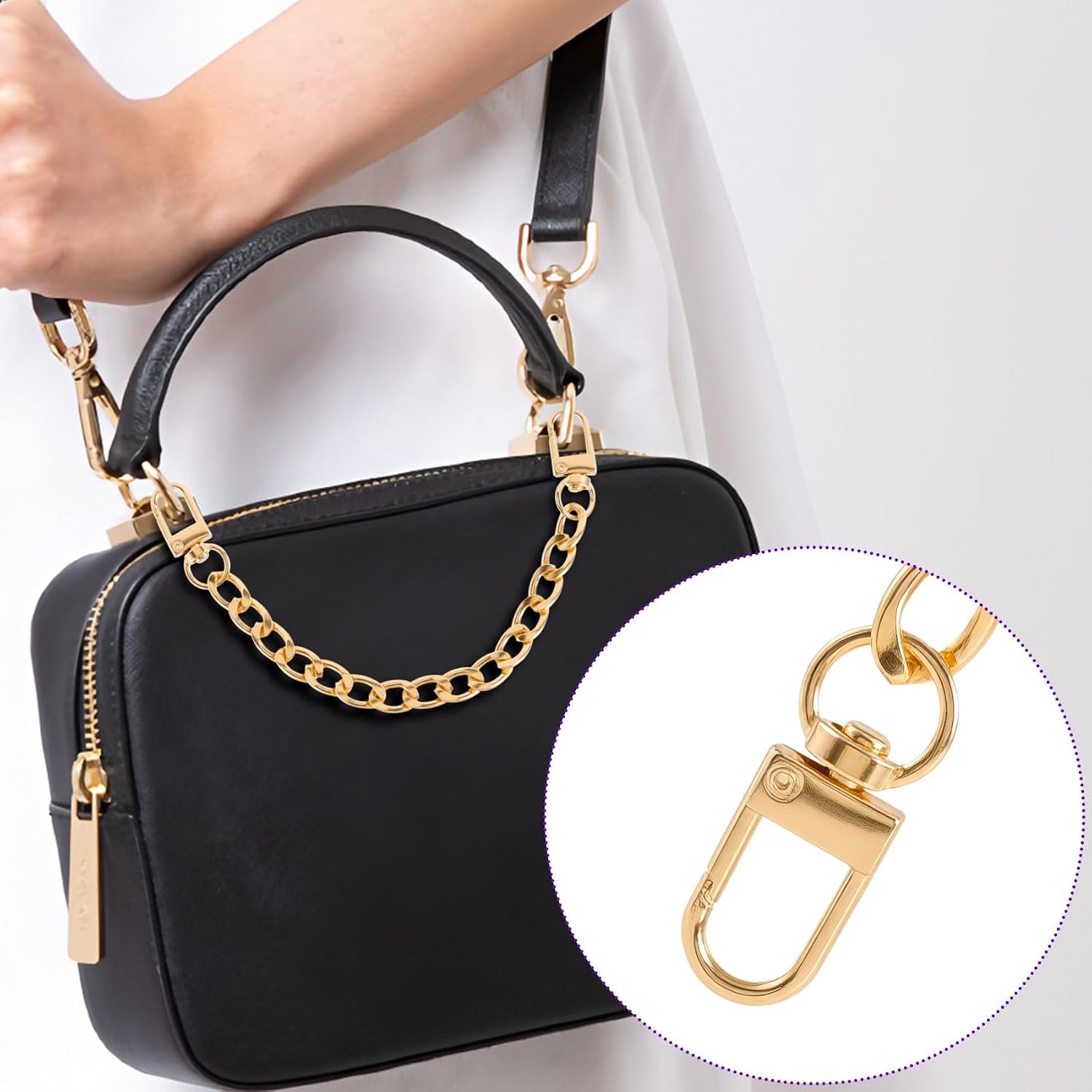 Winsyison 2pcs Gold Purse Extender Chains, Metal Straps Extenders Chains for Women, Flat Purse Chain Strap Charms Accessories for Handbags Wallets Shoulder Bags