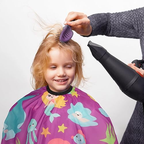 Miniatura 39 de Capa de peluquería para niños con cepillo para el cuello, capa profesional de corte de pelo con cierre a presión ajustable