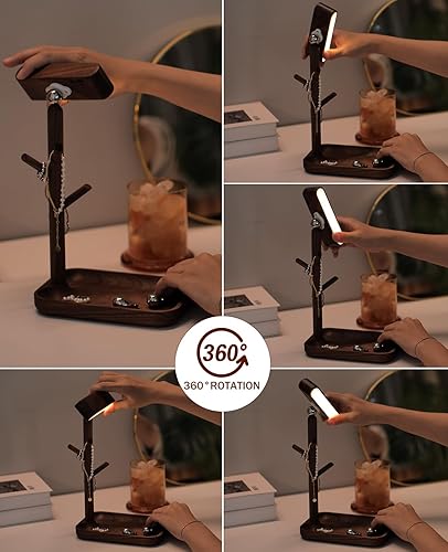 Miniatura 4 de Lámpara de mesa de madera real, tronco de árbol, columna de madera sintética, recargable, lámparas de escritorio LED magnéticas, rotación de 360,