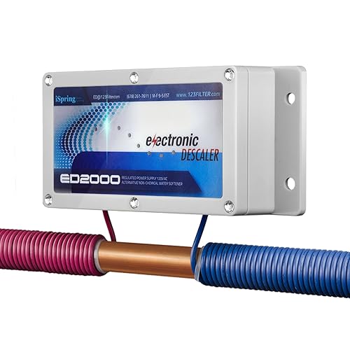 Miniatura 1 de iSpring ED2000 - Descalcificador de agua para toda la casa acondicionador de agua dura electrónico alternativo sin sal reduce la cal evita la
