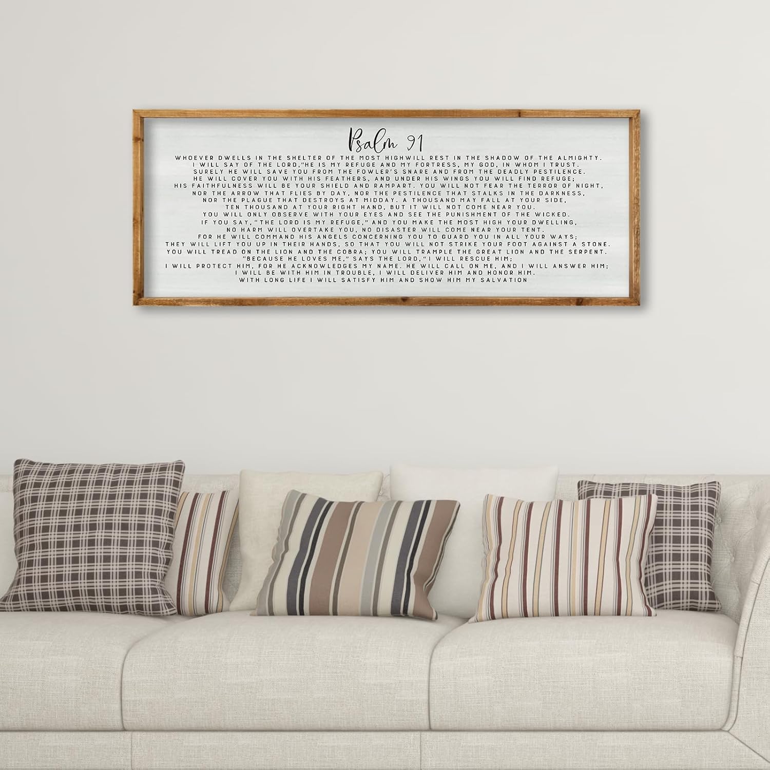 Bible Verse Wall Decor Psalm 91 Wall Art 32"×12" Scripture Print Sign for Living Room Home Religious Prayer Room Family Christian Inspirational Quotes Catholic Wall Hanging (Wood)