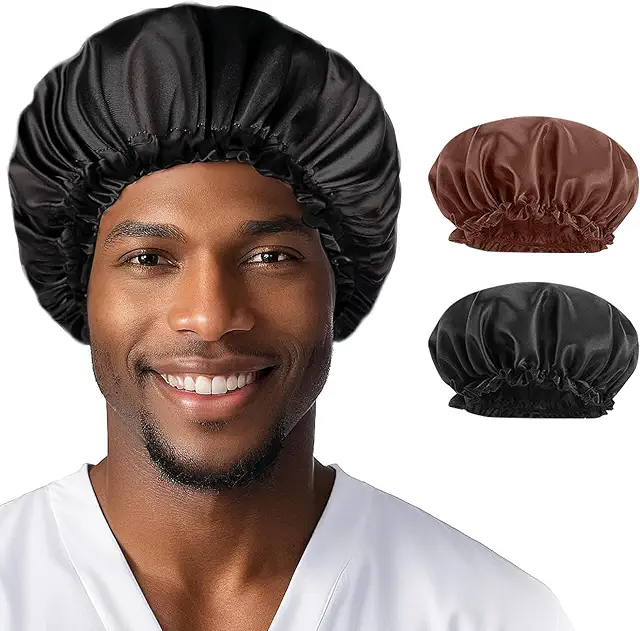 Cuffia Notte Seta per Capelli Ricci Uomo - 2 Pezzi Nero e Caffè