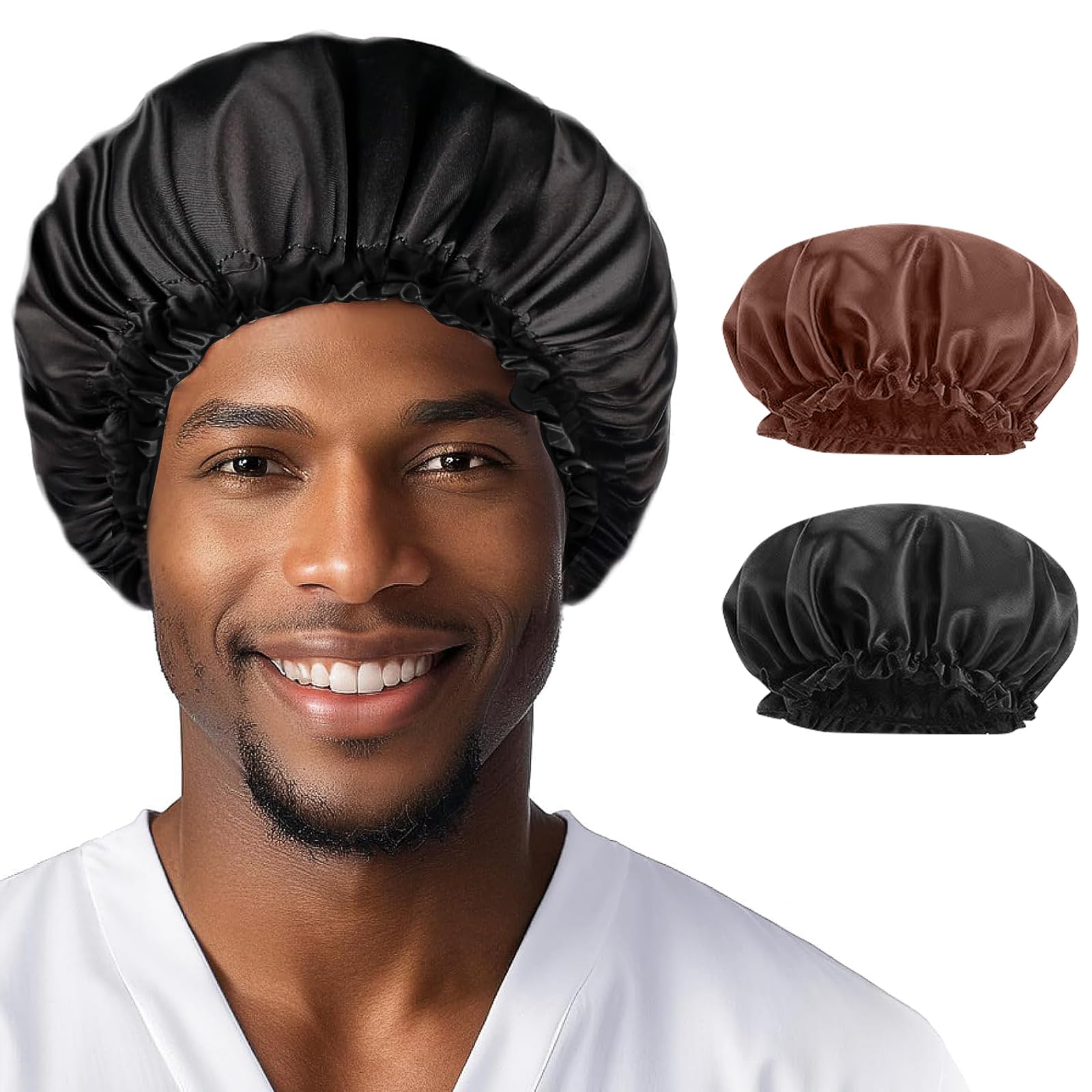 2 Cuffie In Raso Per Capelli Da Notte | Regolabili E Antiscivolo | Uomo E Donna – Blu Argento E Nero Grigio