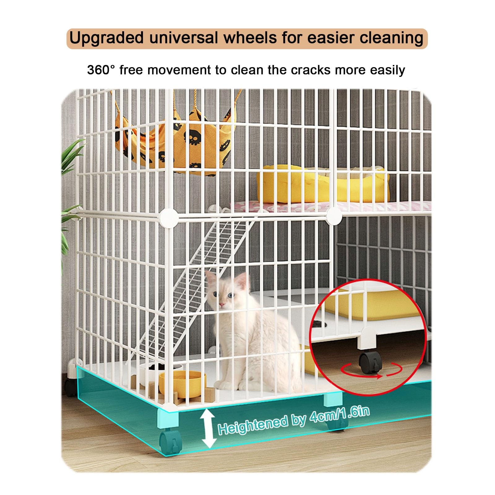 Gabbie per Gatti - Recinto per Gatti per Gatti da Interno, può spostarsi Staccabile Non occupa Spazio Cuccia per Gatti per 1-2 Gatti Gabbia per Animali Domestici (Dimensioni: 111x49x73) Cald
