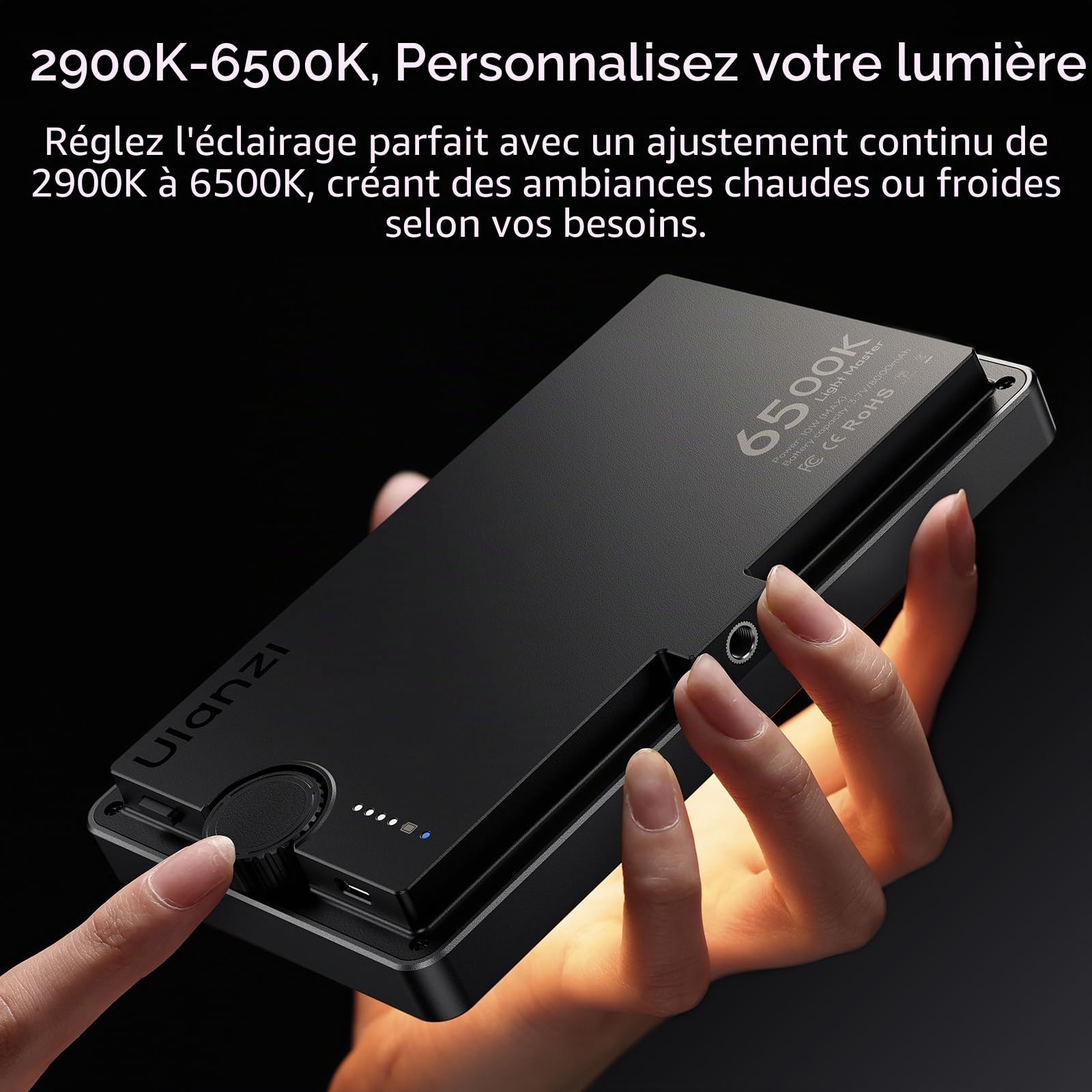 ULANZI K6500 Lampe Vidéo LED avec Support de Table, Batterie 8000 mAh, Panneau LED Professionnel, 1000 lumens 2900K-6500K éclairage Vidéo Magnétique Bluetooth, pour Youtube/Diffusion en Direct/Studio