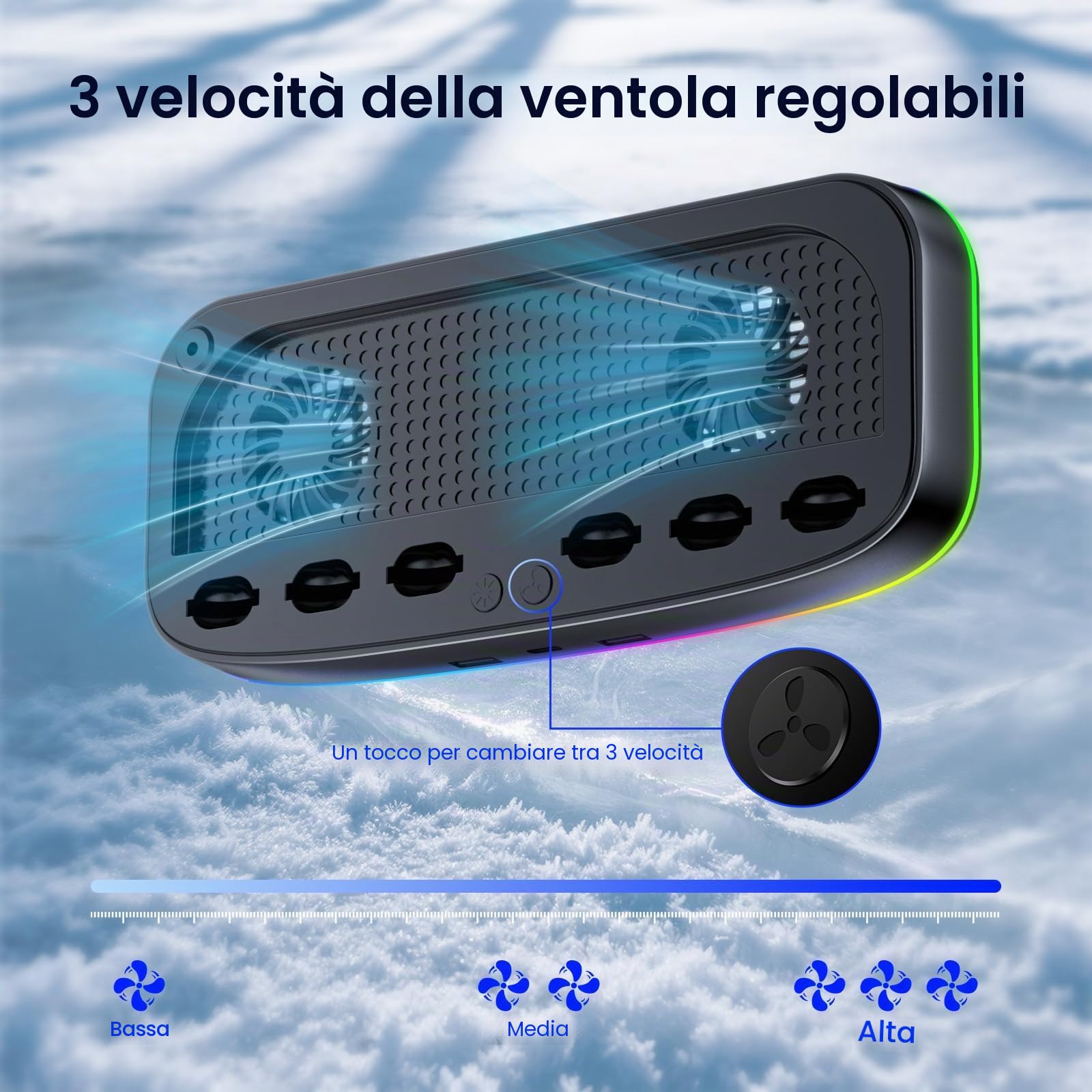 NEWDERY Ventola Compatibile con Nintendo Switch 2, Spazio per 6 Carte di Gioco & 3 Uscite USB, Raffreddatore Switch 2 con Illuminazione RGB, Doppia Ventola a 3 Velocità