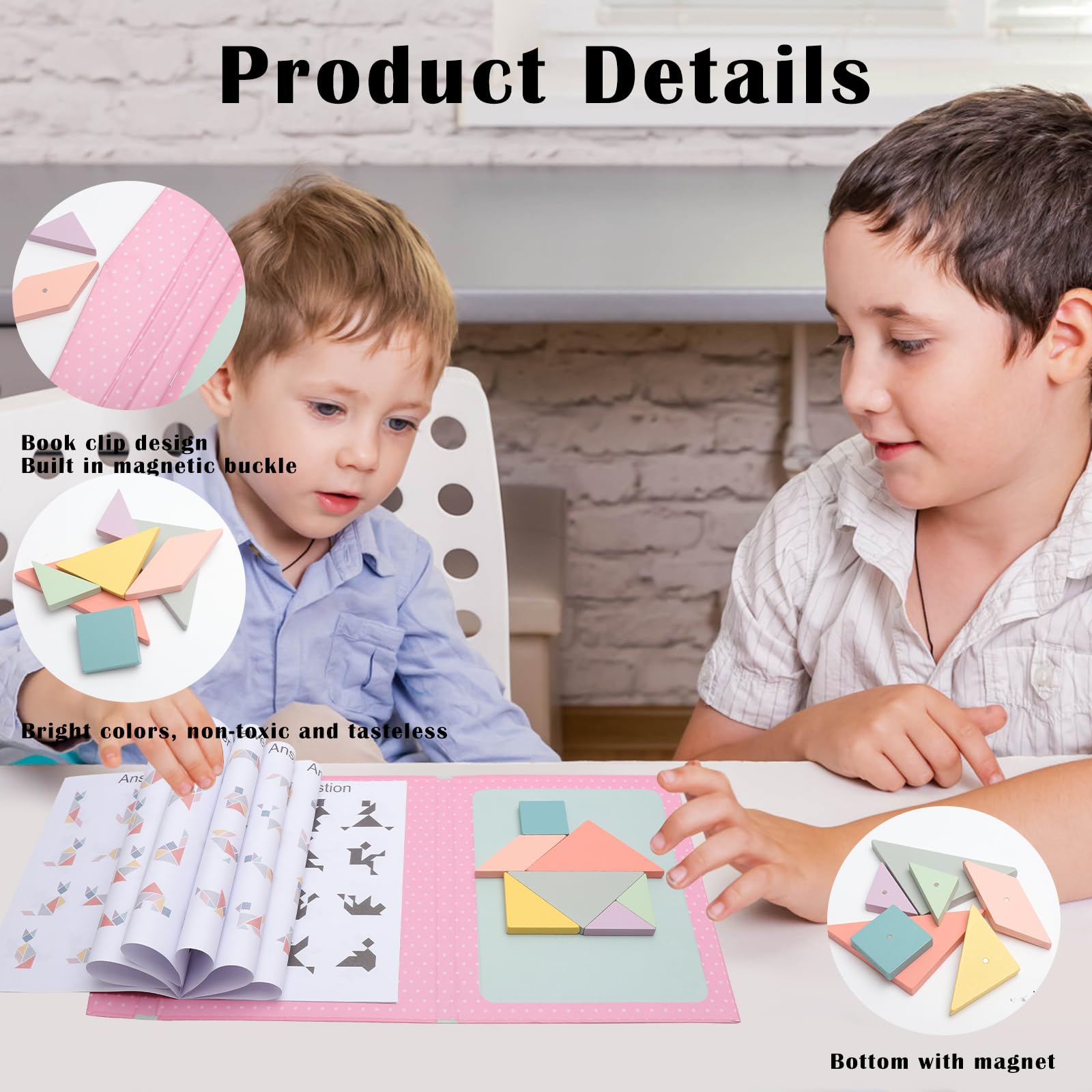 2SZT. Magnetyczny Tangram, Tangram Magnetyczna Gra dla Dzieci, Montessori IQ Gry i Zabawka Edukacyjna w Formacie Książki, Magnetyczne Gry Tangram z Drewna dla Dzieci od 3 Lat, Edukacyjna