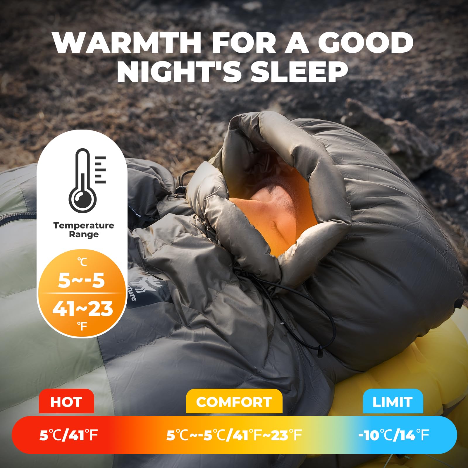 Saco de Dormir de Plumón Ultraligero Pequeño, Cálido Saco de Dormir Individual para Adultos Invierno -10℃-5℃ al Aire Libre para Camping, Senderismo y Acampada