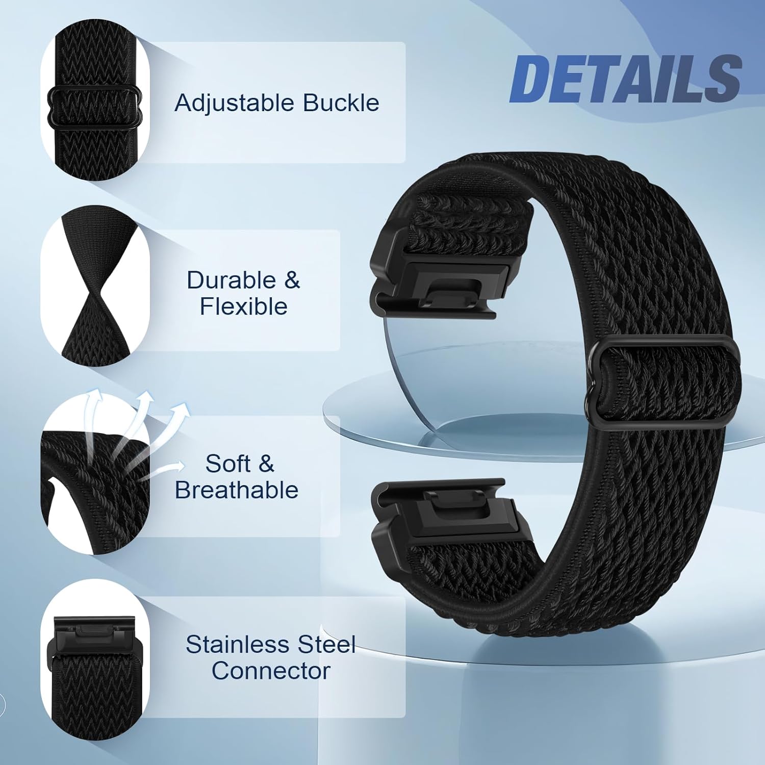 2 Pack Elastic 22mm Watch Quickfit Bands Compatible with Garmin Fenix E 47mm/Fenix 8 47mm/Fenix 7/7 Pro/Fenix 6/6 Pro/Fenix 5/5 Plus, Sport Nylon Replacement Strap - Image 2