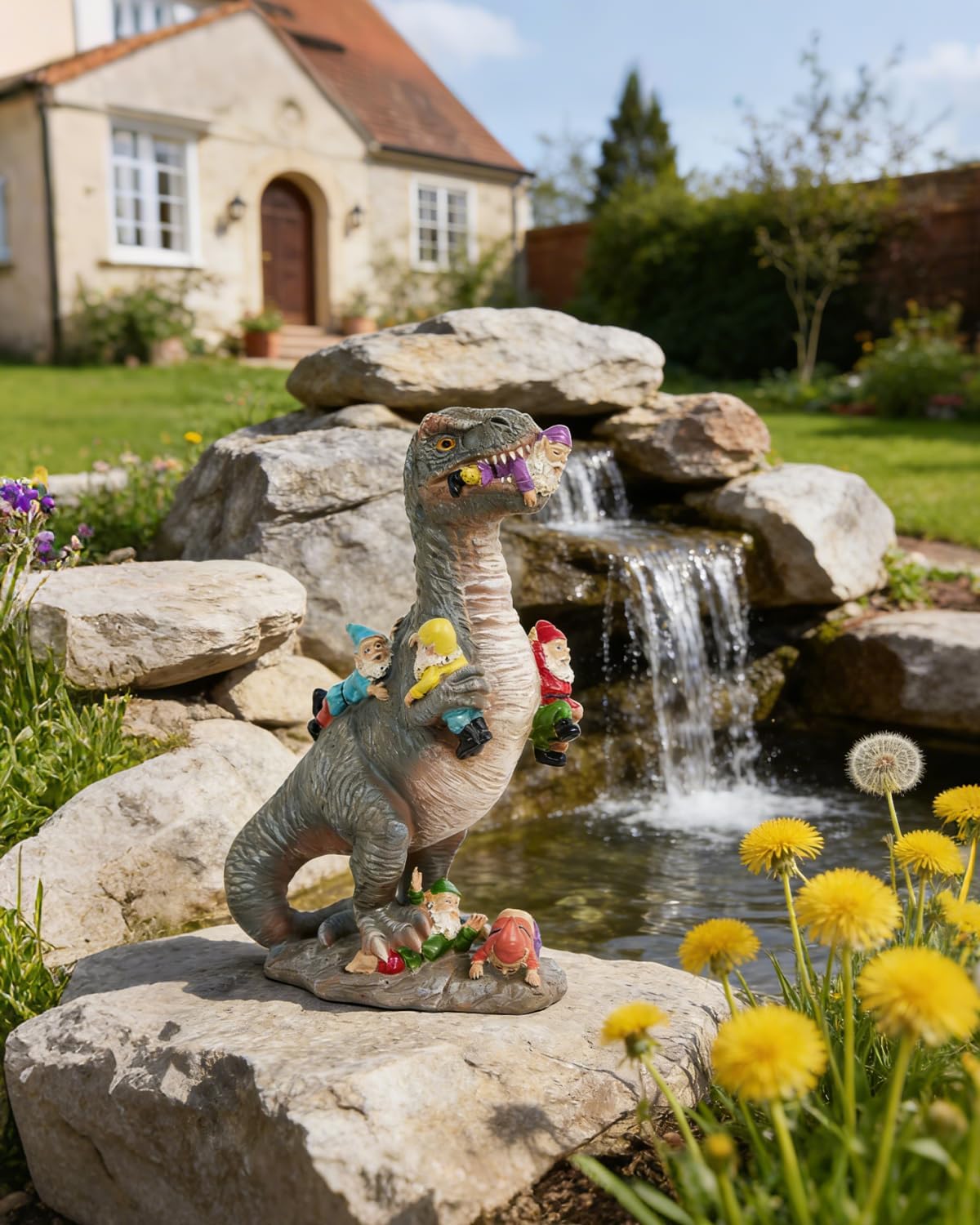 Dinosaur Garden Gnome Statue 12”, Yard Decorations Outdoor Garden Decor, Patio, Lawn Ornament, Gardening Gifts for Women for Housewarming