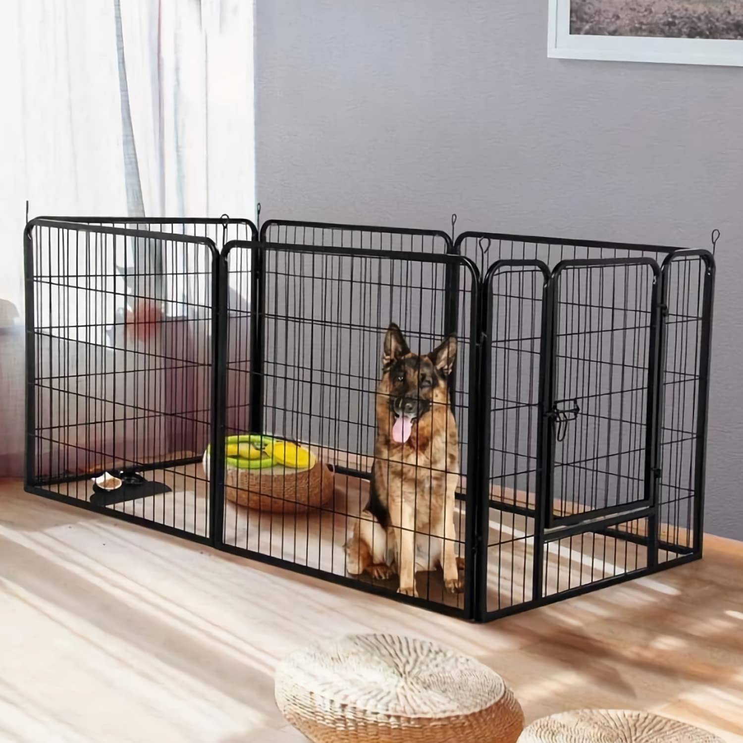 Dog Playpen 23.6'' Height Dog Fence 8 Panels Puppy Playpen for Small Dogs Outdoor Garden Fence Metal Animal Barrier Dog Pet Fencing with Door for Yard Patio