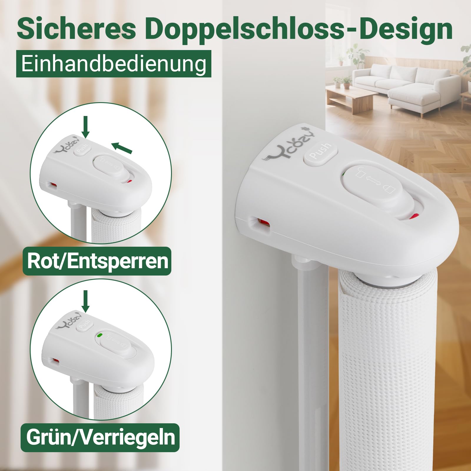 Ycozy Cancelletto Sicurezza per Bambini 0-300cm Estensibile Cancelletto Scale da Interno, Bisogno Perforazione, Barriera per Cani Porte, Esterno SG018