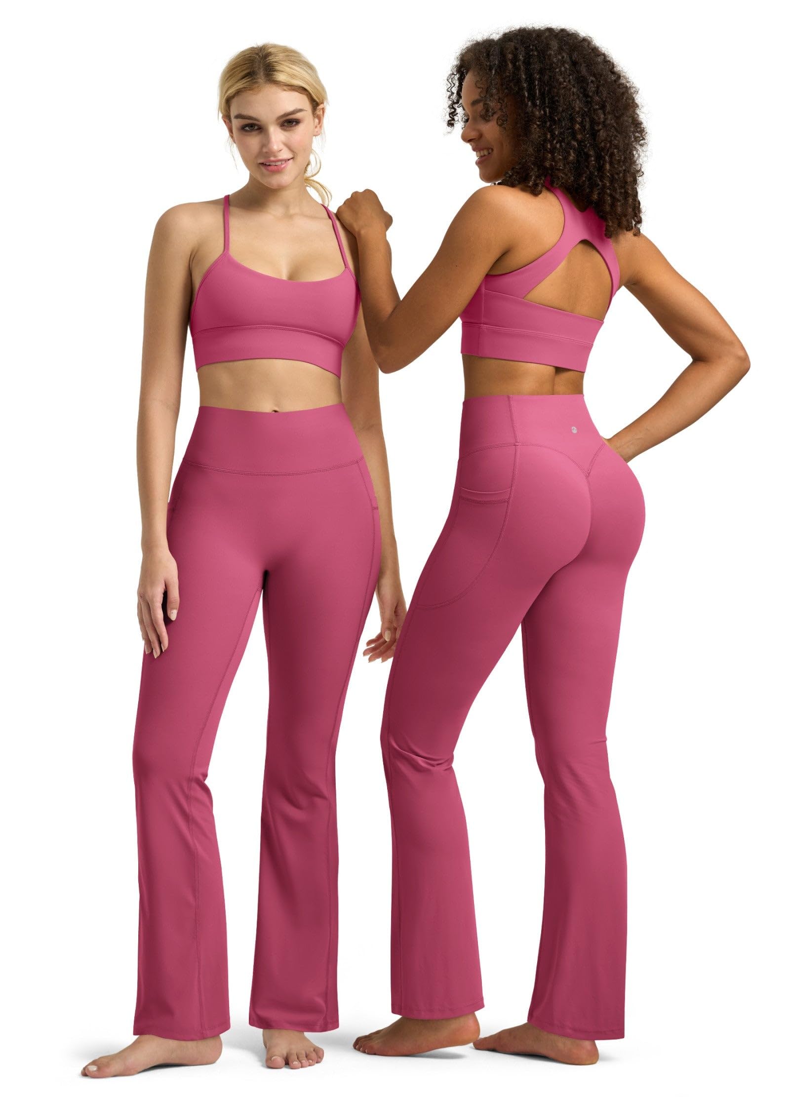 WILLIT Legging évasé pour femme, taille haute, pantalon de yoga avec poches, legging évasé, opaque, coupe bootcut, pantalon de sport, 77 cm/81 cm