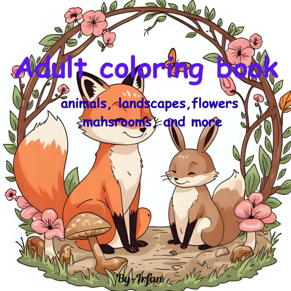 Adult coloring book: A Stress-Relief Coloring Journey with Animals, Landscapes, Flowers & Mushrooms