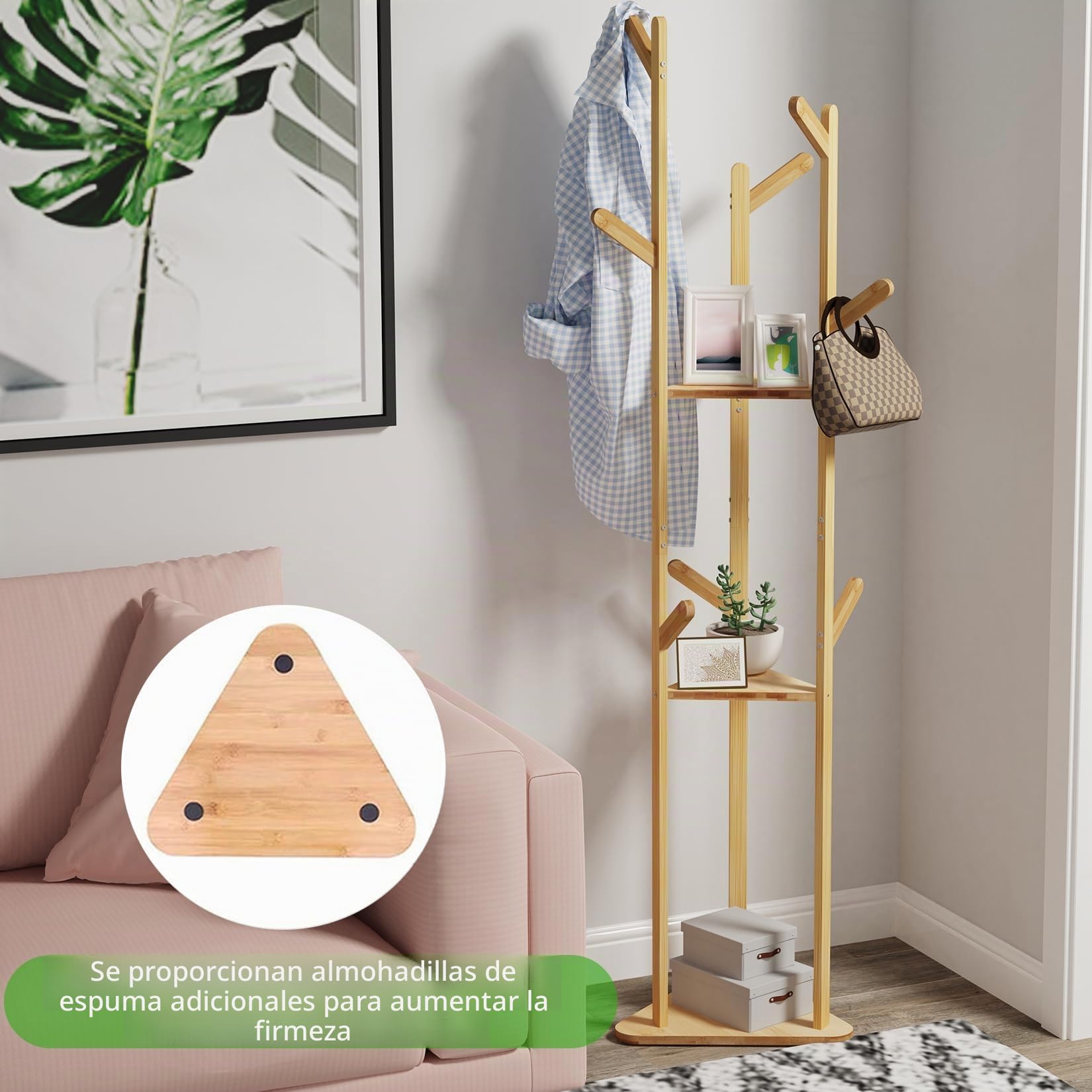 unho Perchero de Pie Madera de Recibidor: Perchero Ropa Original Bambu Colgador Ropa de Arbol con 9 Ganchos 3 Estantes para Entrada Dormitorio Habitacion Pasillo
