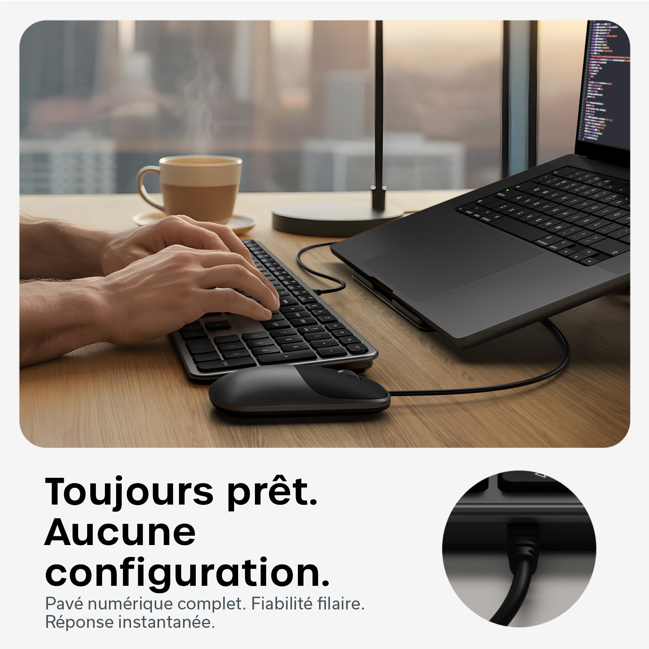 SATECHI Combo Clavier et Souris Filaire Slim CLX3 𝗤𝗪𝗘𝗥𝗧𝗬 𝗨𝗦, USB-C Plug and Play, Idéal pour Bureau, Compatible avec Mac, Windows et Android – Noir Sidéral
