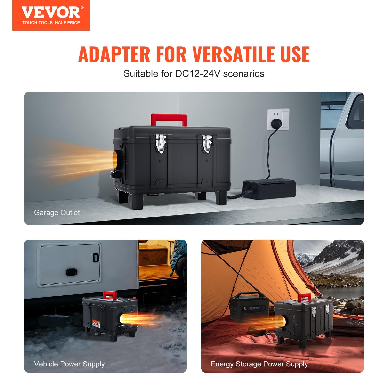 VEVOR Calentador Diésel Portátil de 8 kW Todo en Uno de 12 V/24 V, con Control por Aplicación Bluetooth, Control Remoto y Pantalla de Visualización, Alarma de CO, para Vehículos y Garajes, Negro