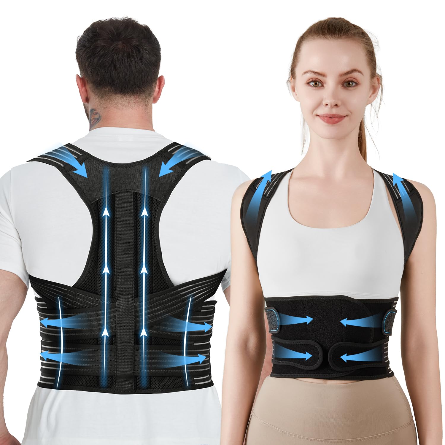 KUHJB Posture Corrector for Women and Men, Back Support Brace for Neck Shoulder & Upper and Lower Back Pain Relief, Invisible Adjustable Lightweight