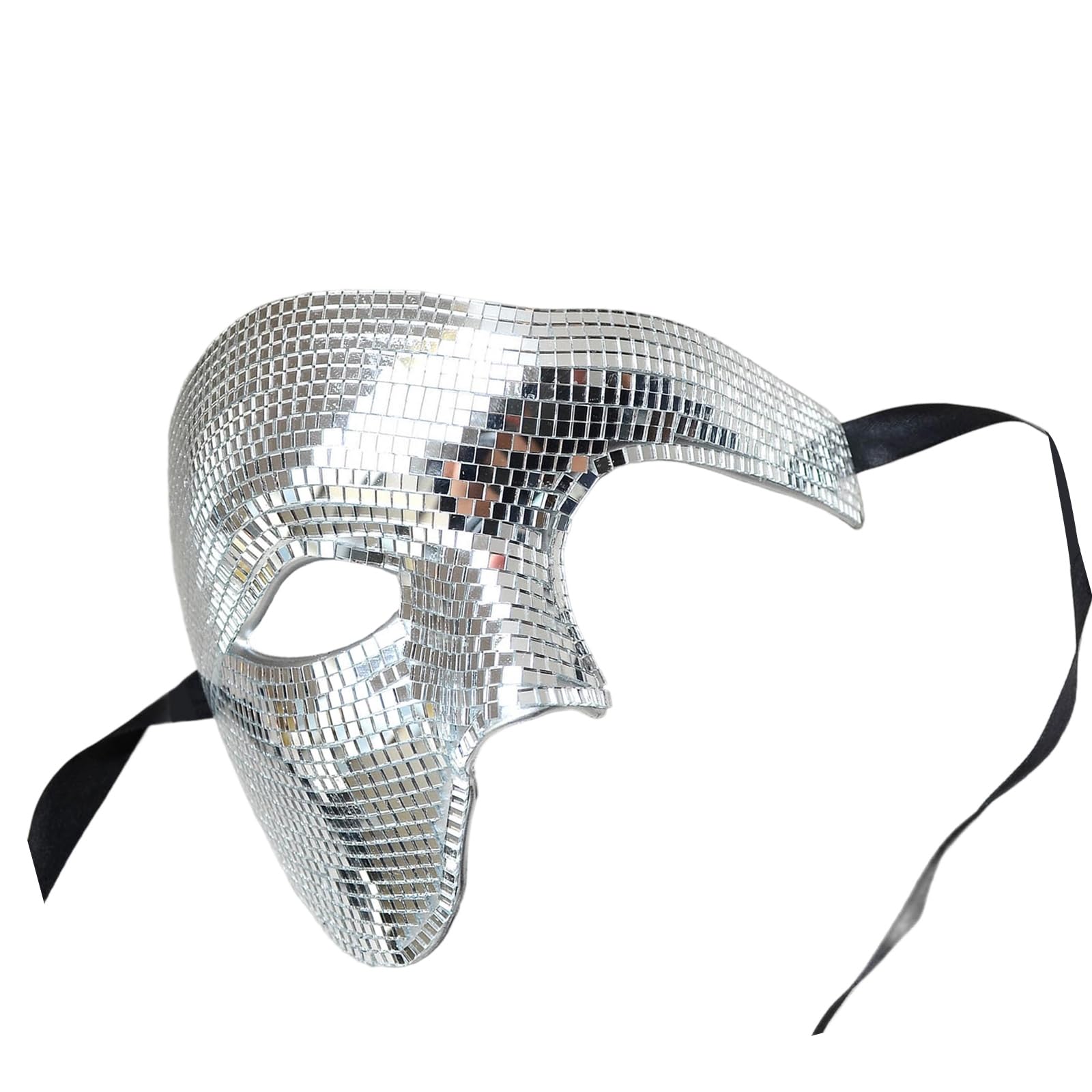 Inseowi Silver Adjustable Disco Mirrored Half Face Disguises Accessory For Cosplay Event Halloween Celebration And Stage Costumes Adjustable Half