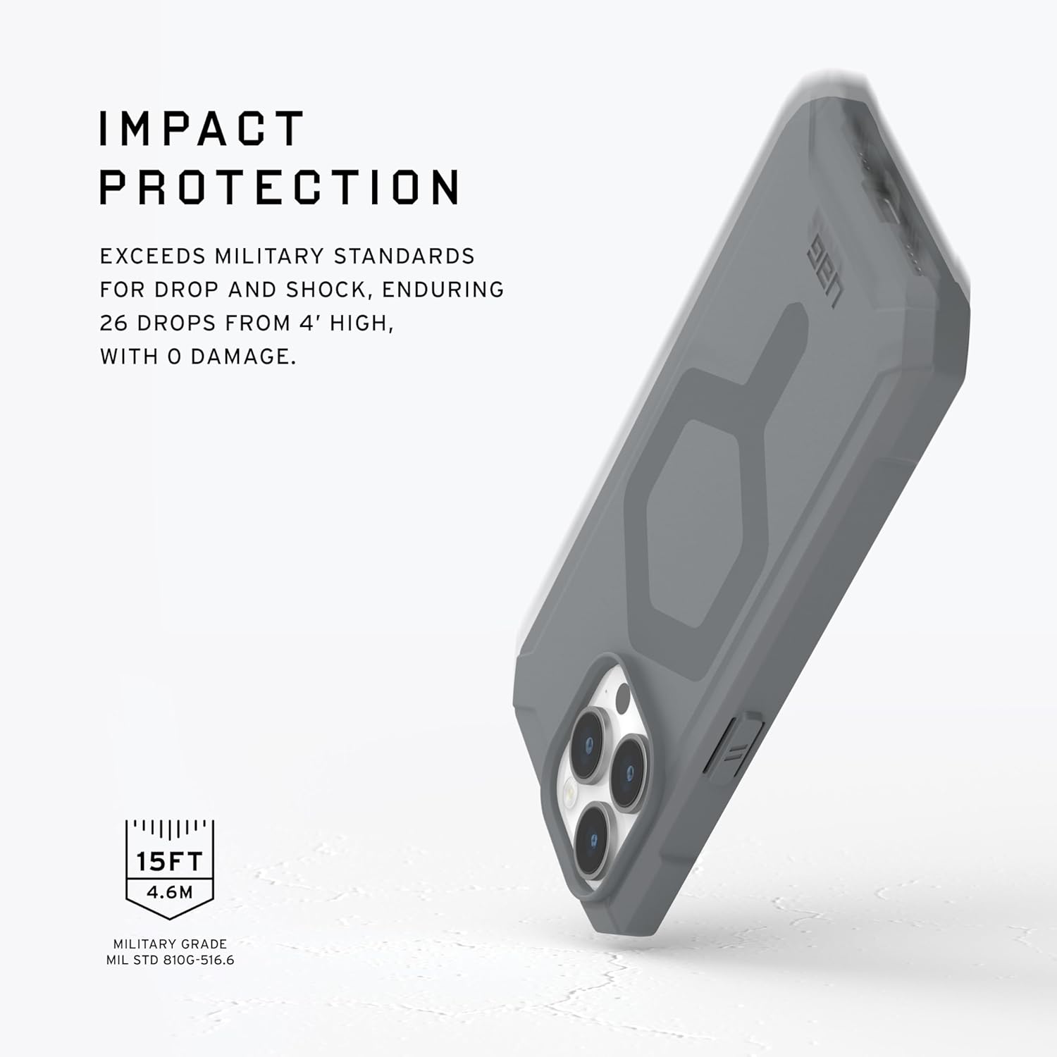 URBAN ARMOR GEAR UAG Case [Updated Ver] Compatible with iPhone 15 Pro Case 6.1" Essential Armor Silver Built-in Magnet Compatible with MagSafe Charging Rugged Military Grade Protective Cover