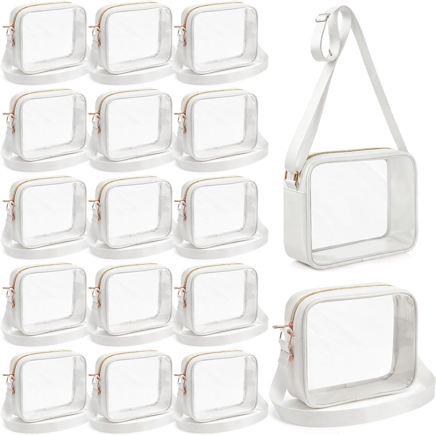 Abbylike 16 Pack Clear Crossbody Bags Bulk Stadium Approved Adjustable Strap Transparent Purse for Women Concerts Sport Event