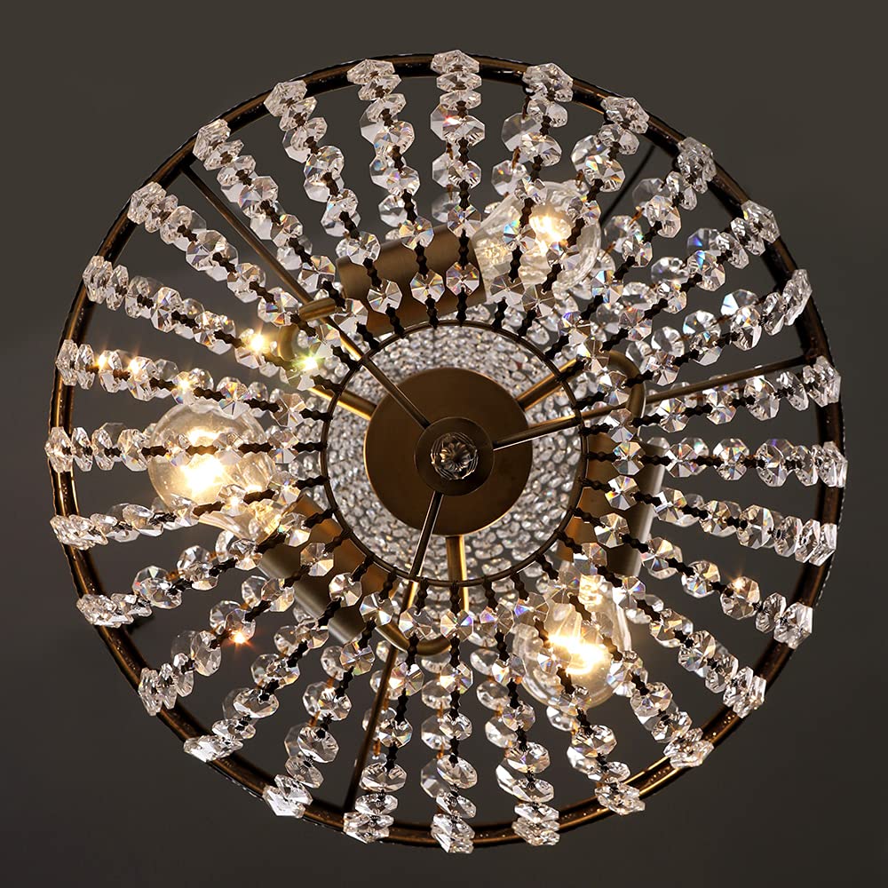 FIRVRE Kristall Kronleuchter 3-Light, Vintage Pendelleuchte Höhenverstellbar, 3 Flammige E27 mit Verstellbarer Kette für Esszimmer, Wohnzimmer, Schlafzimmer