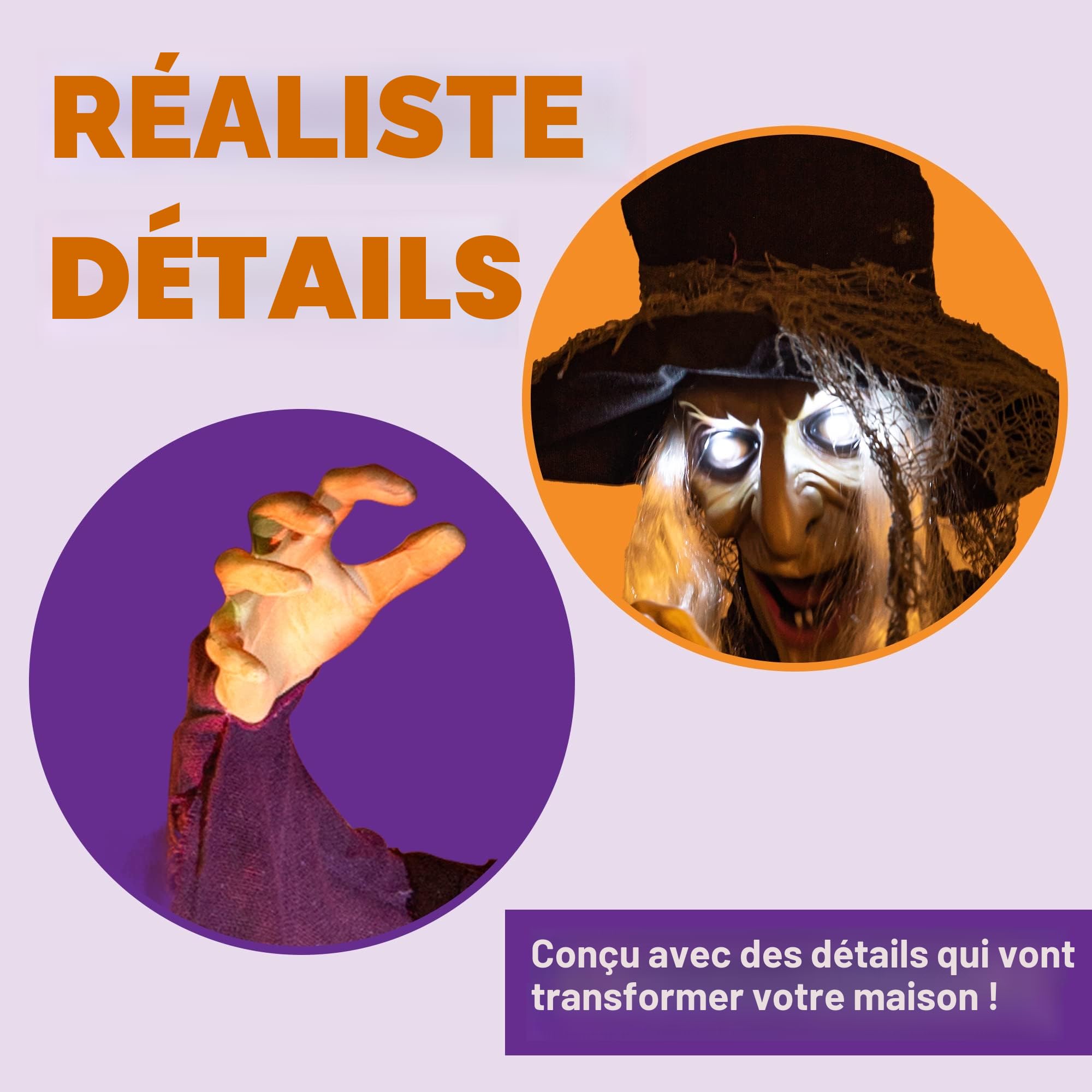 JOYIN Décoration de sorcière parlante animée à Suspendre avec Yeux Lumineux et Fonction d'activation sonore pour Halloween, décoration de Maison hantée,décoration de pelouse 182,9 cm