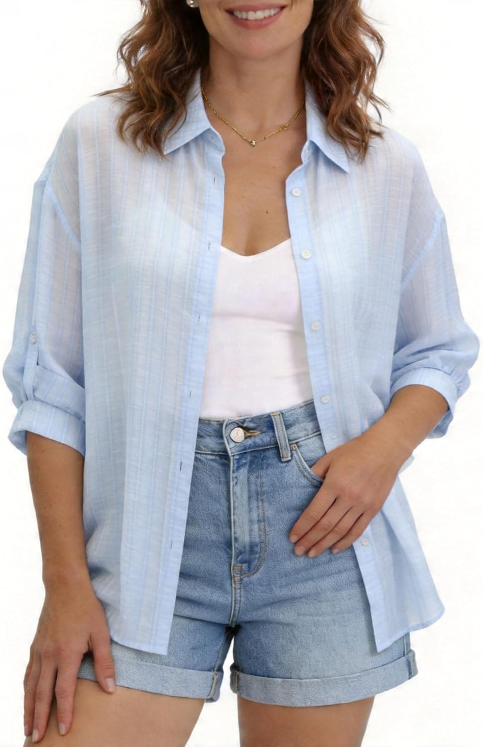 LEO'S VASE 2026 Lightweight Lyocell Button Down Shirts for Women, Oversized Long Sleeve Blouse with Drop Shoulder