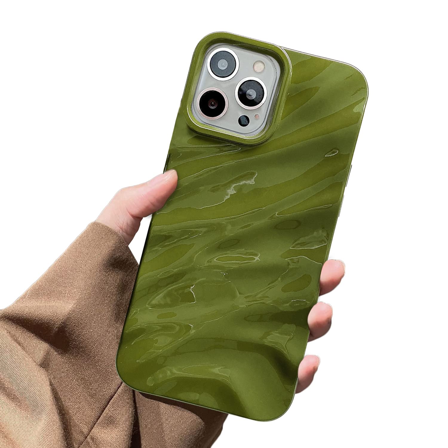 Water Ripple Pattern Compatible for iPhone 12 Pro Max Phone Case,Cute Luxury Wave Shape Case for Women & Men, Soft TPU Shockproof Protective Cover for iPhone 12 Pro Max-Green
