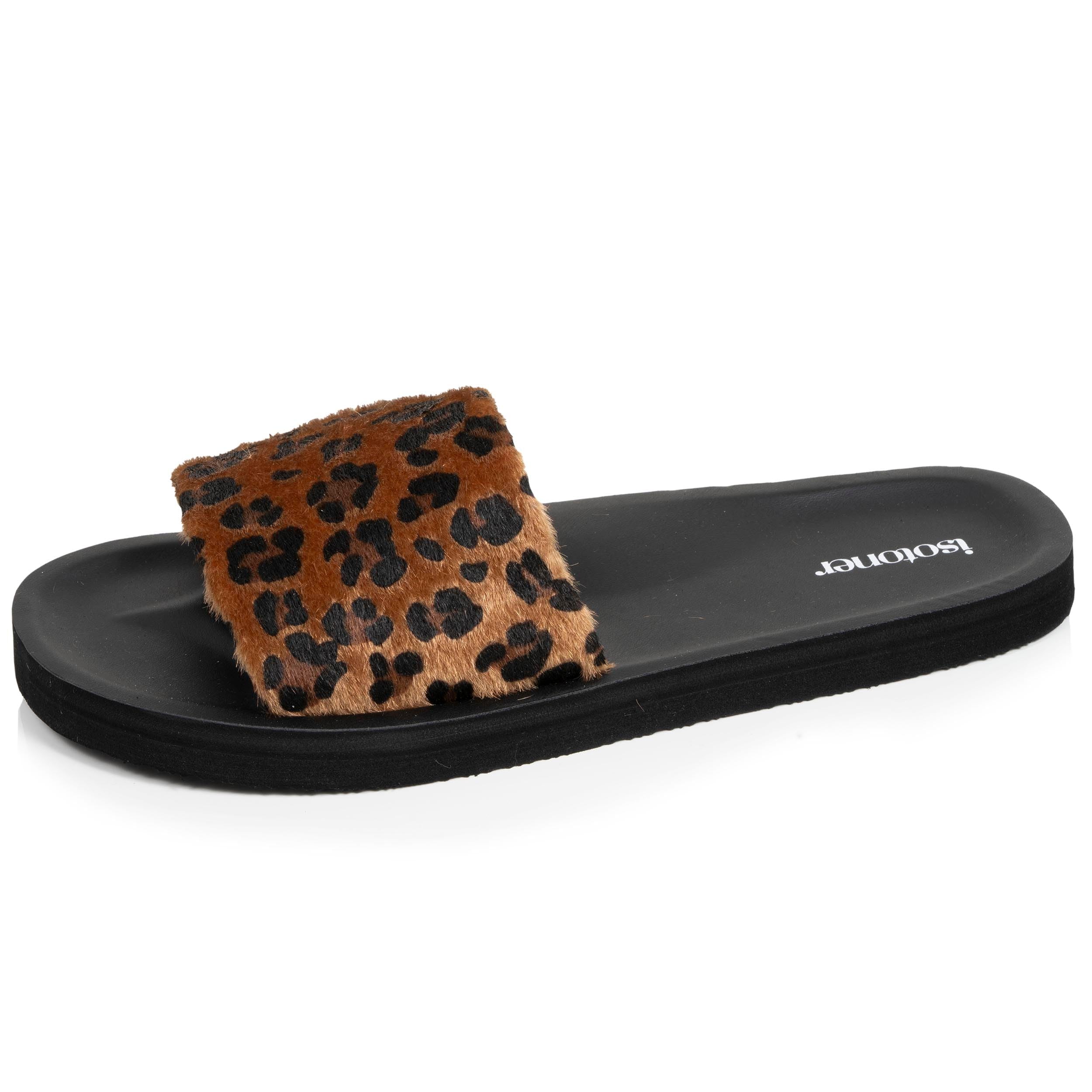 Isotoner Mules Claquettes Femme Sandales Plage d'été, Semelles eva légères et Confortable, 40 EU, léopard/​Noir